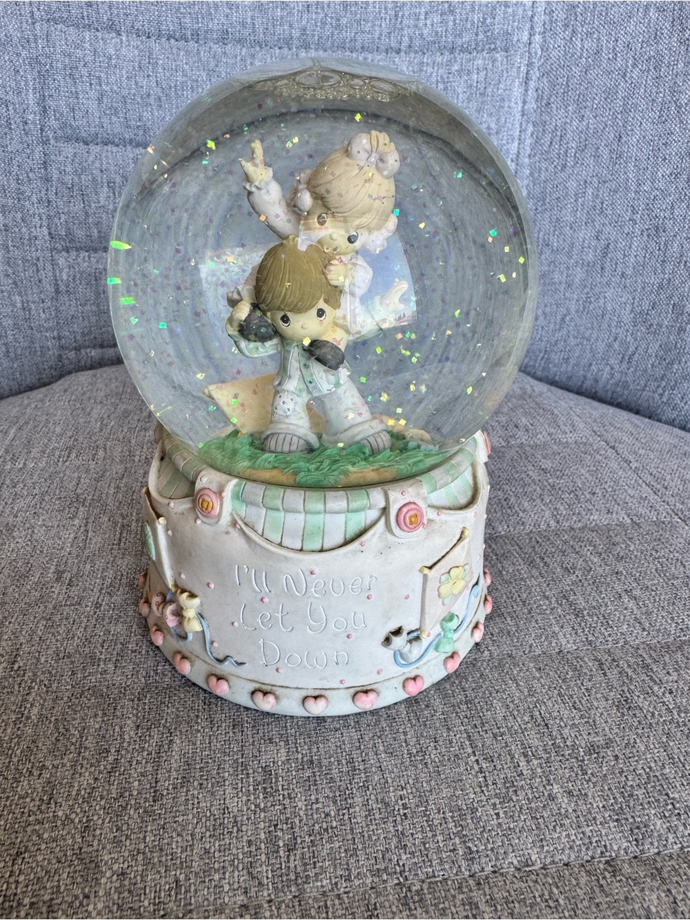 Enesco Pastel Pink and Cream Figurine Snow Globe